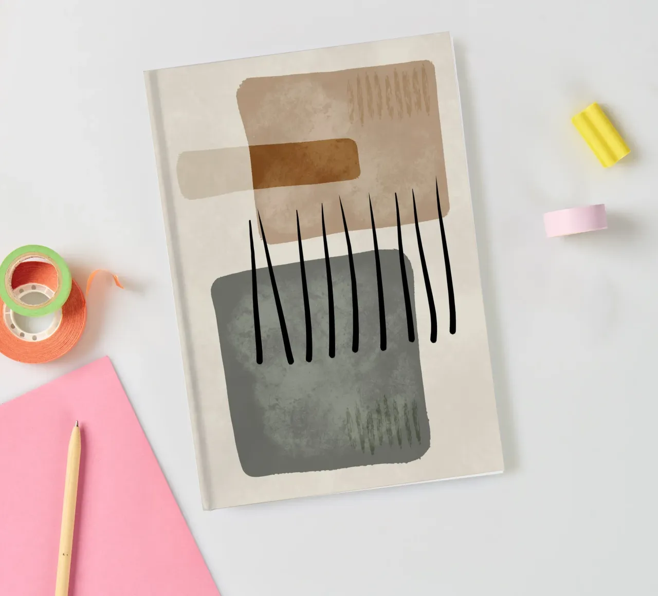 Modern abstract organic shapes and lines in earth tones notebook by Imaginative