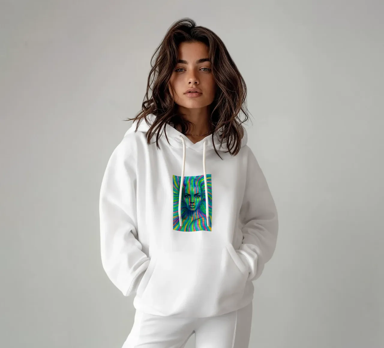 linea geometrica astratta del viso delle donne felpa con cappuccio da arkhanz