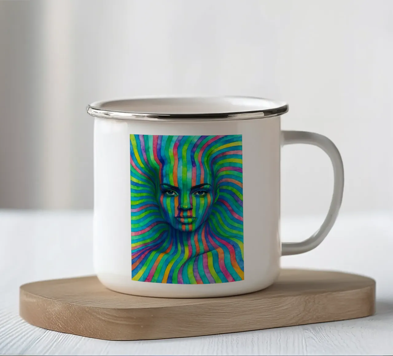 linea geometrica astratta del viso delle donne tazza in smalto da arkhanz