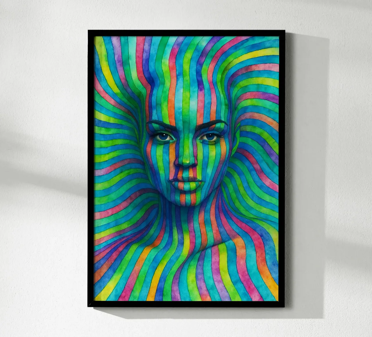 linea geometrica astratta del viso delle donne poster con telaio in legno da arkhanz