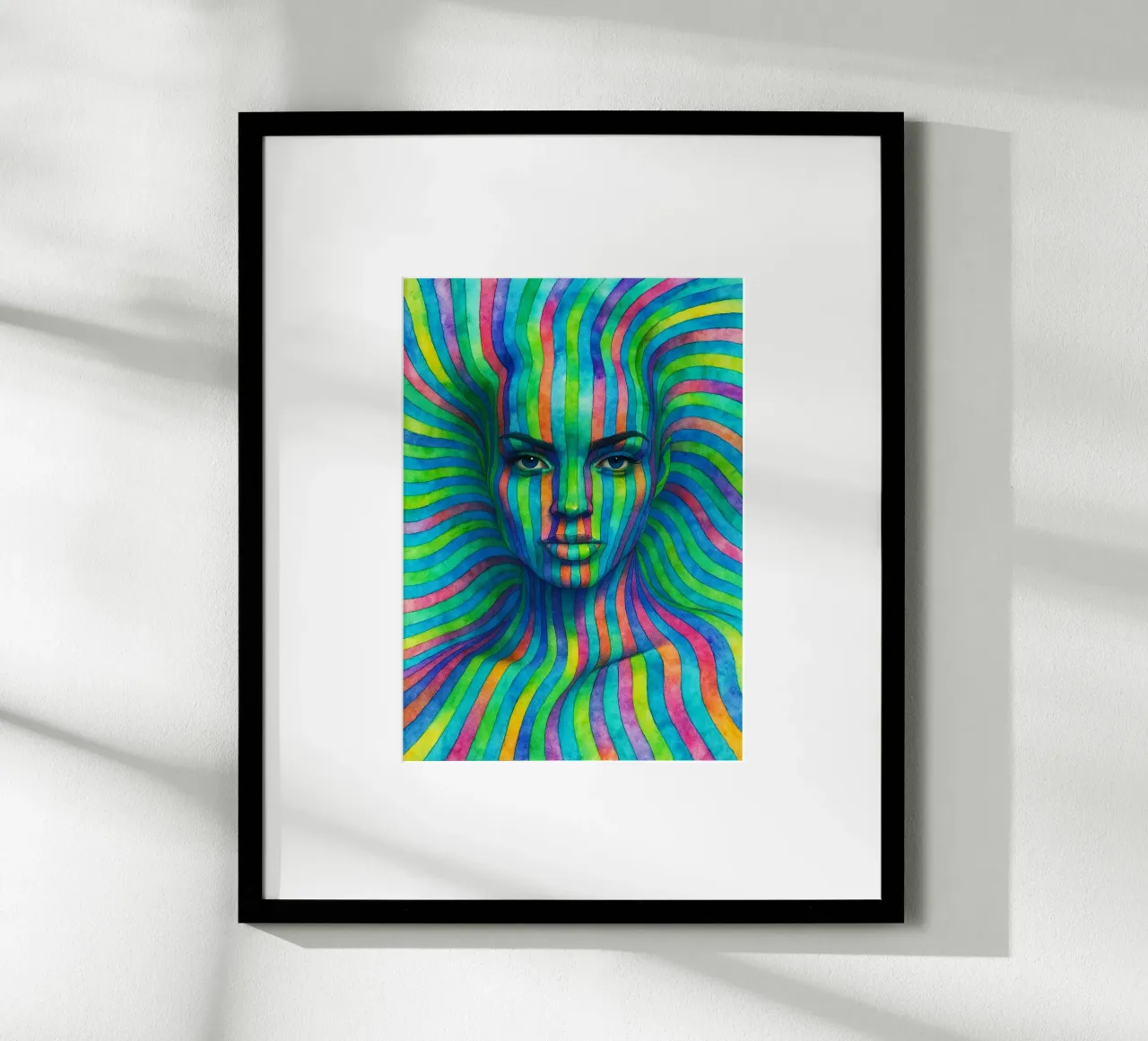 linea geometrica astratta del viso delle donne poster con telaio in legno da arkhanz