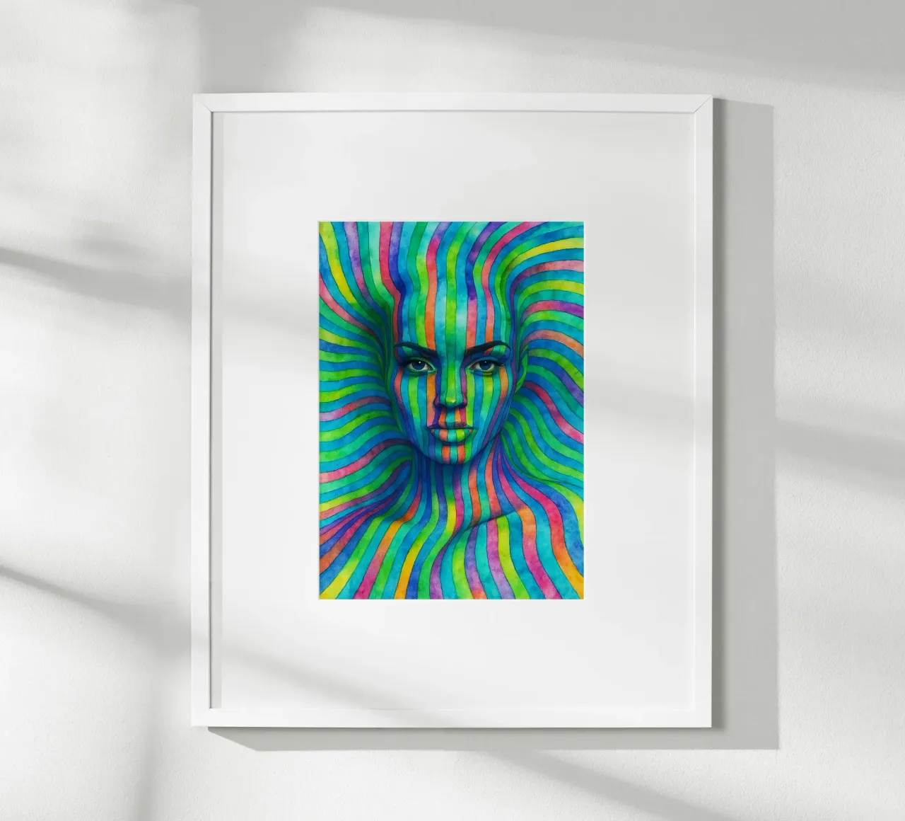 linea geometrica astratta del viso delle donne poster con telaio in legno da arkhanz