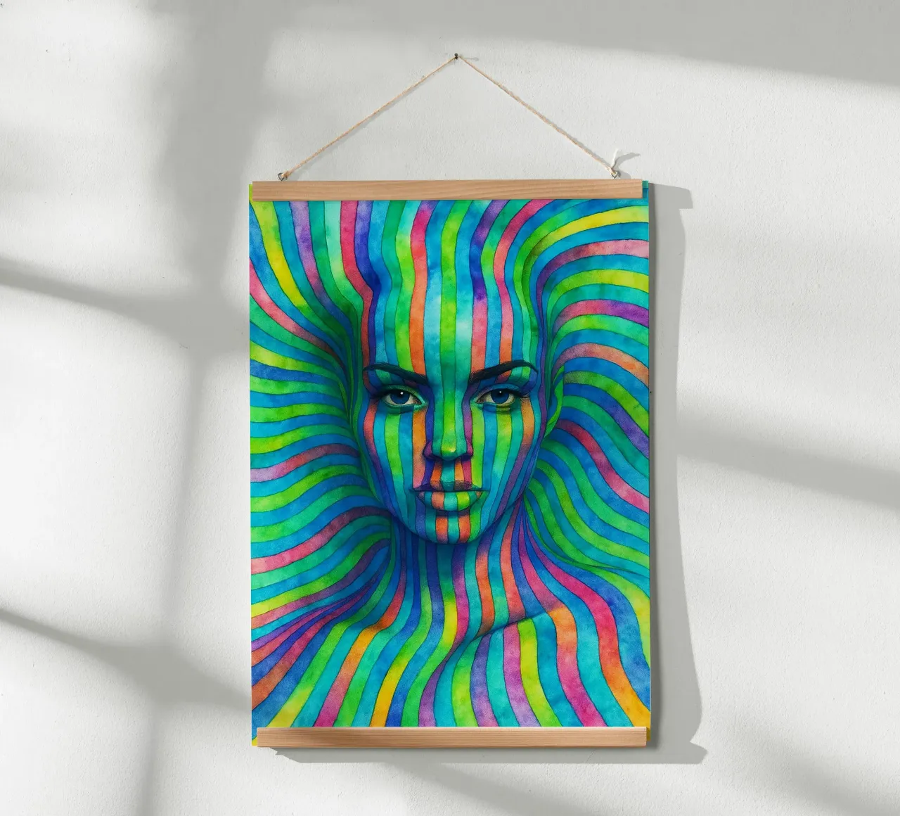 linea geometrica astratta del viso delle donne poster con telaio in legno da arkhanz