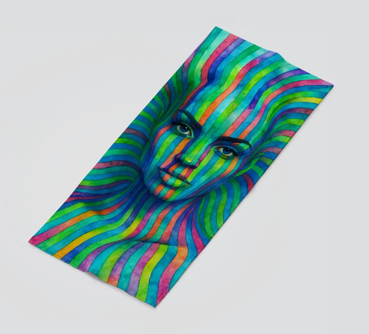 linea geometrica astratta del viso delle donne telo mare da arkhanz