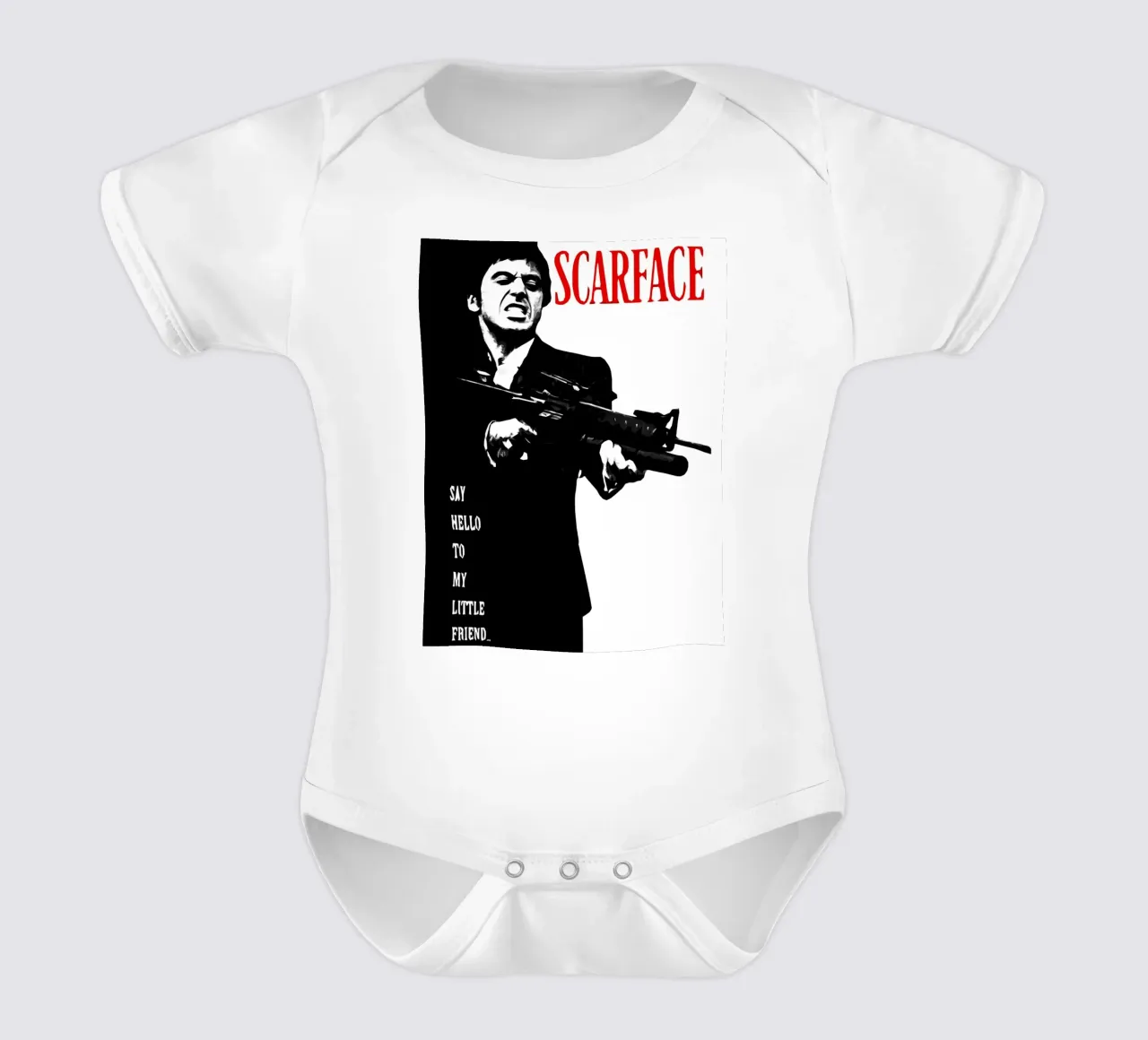 Scarface Say Hello To My Little Friend short-sleeve baby romper by ontoseno