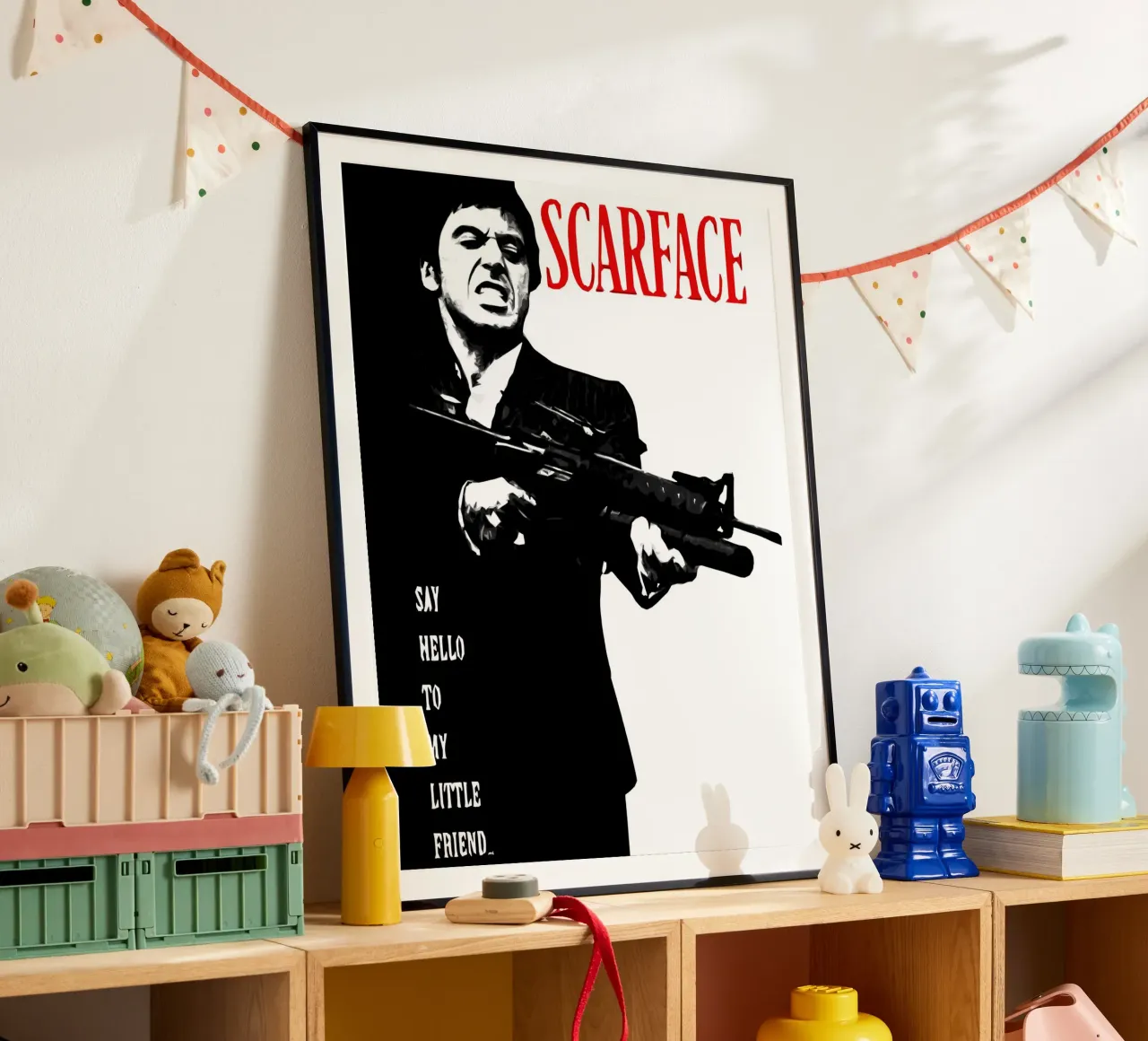 Scarface Saluta il mio piccolo amico poster con telaio in legno da ontoseno