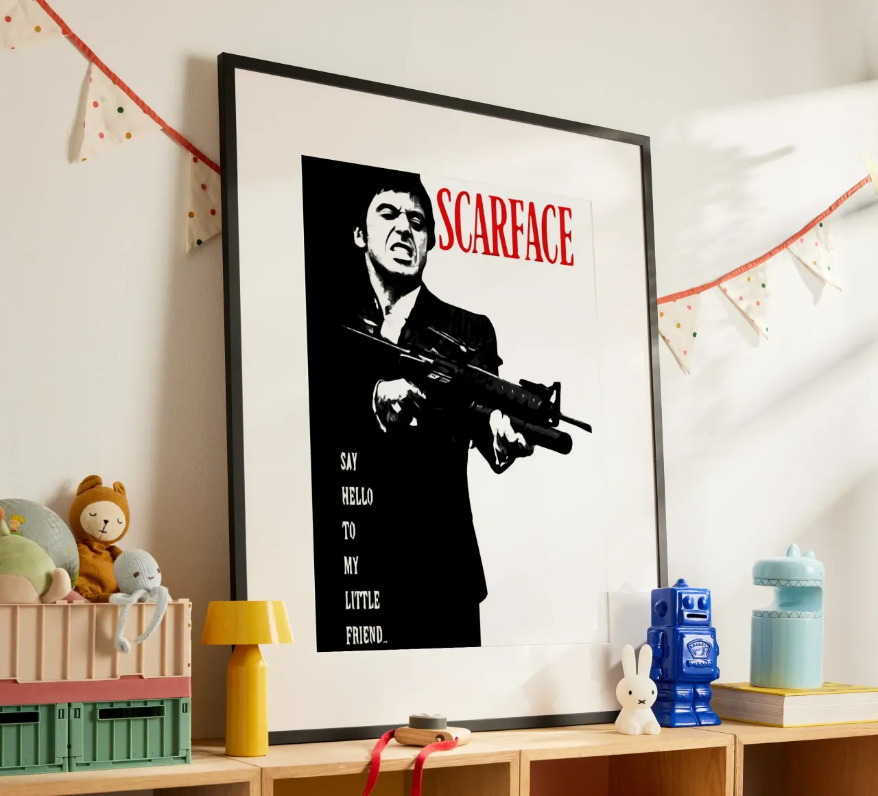 Scarface Saluta il mio piccolo amico poster con telaio in legno da ontoseno