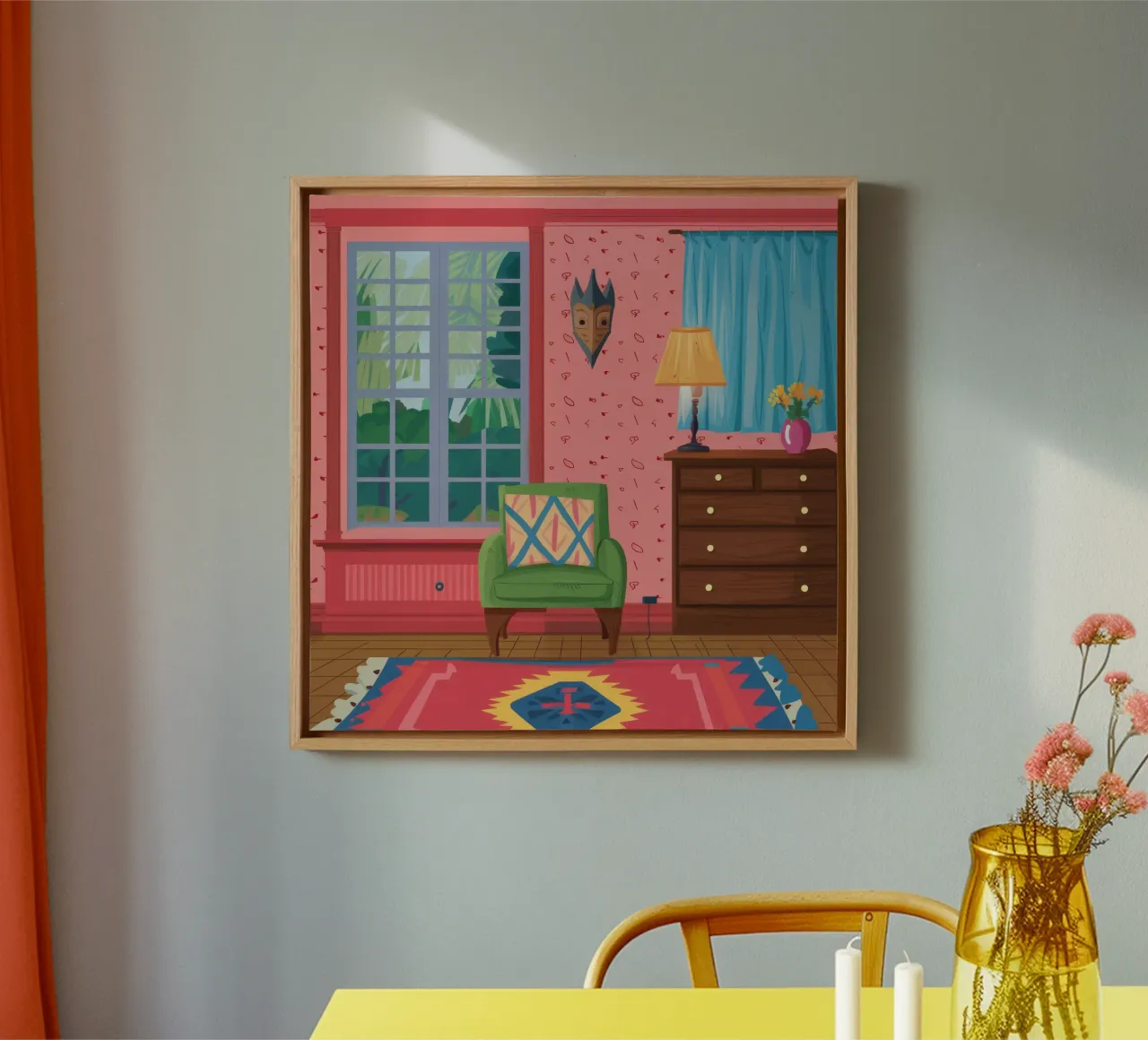 Masked Window Stillness canvas with Floater frame by Tiga Bersama