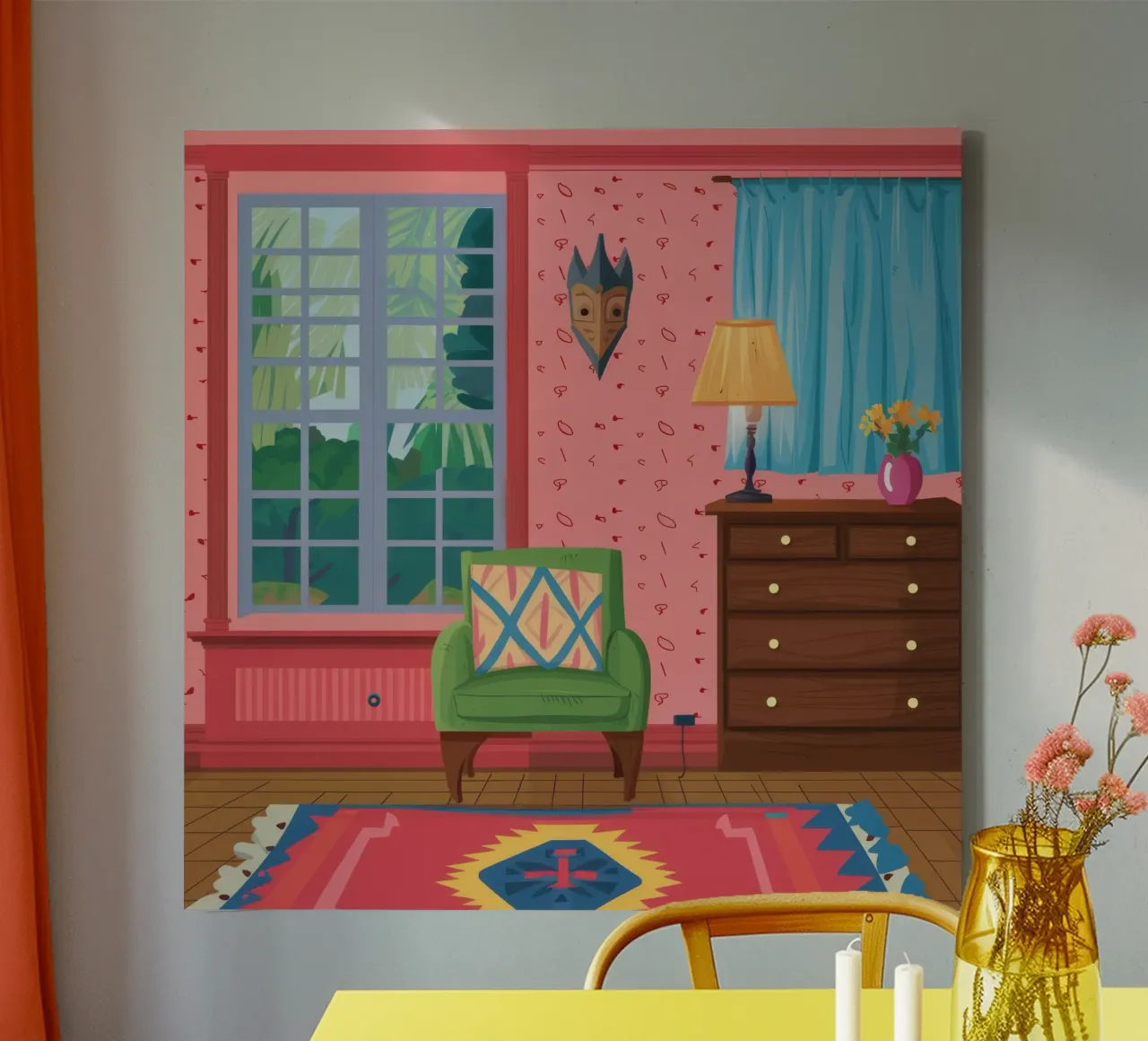 Masked Window Stillness canvas with Floater frame by Tiga Bersama