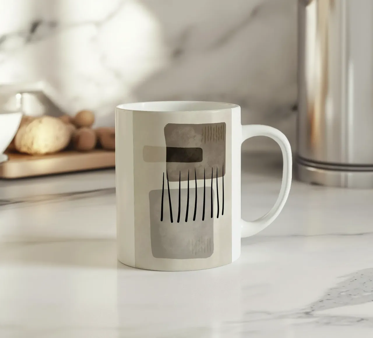 Modern abstract organic shapes and lines in earth tones keramische mok van Imaginative