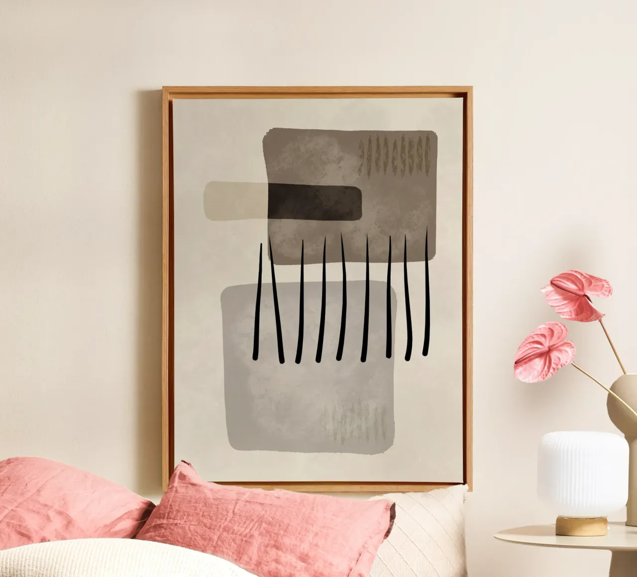 Modern abstract organic shapes and lines in earth tones canvas van Imaginative