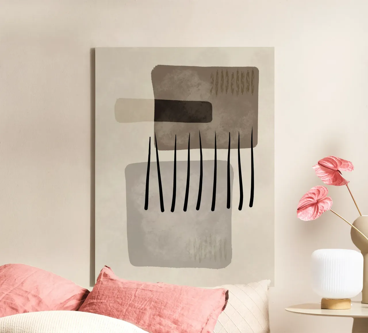Modern abstract organic shapes and lines in earth tones canvas van Imaginative