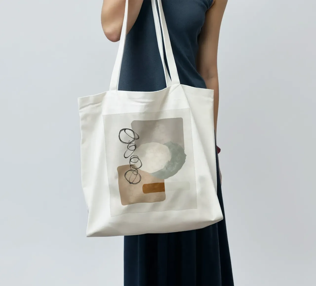 Modern abstract organic shapes and circles in earth tones borsa in juta da Imaginative