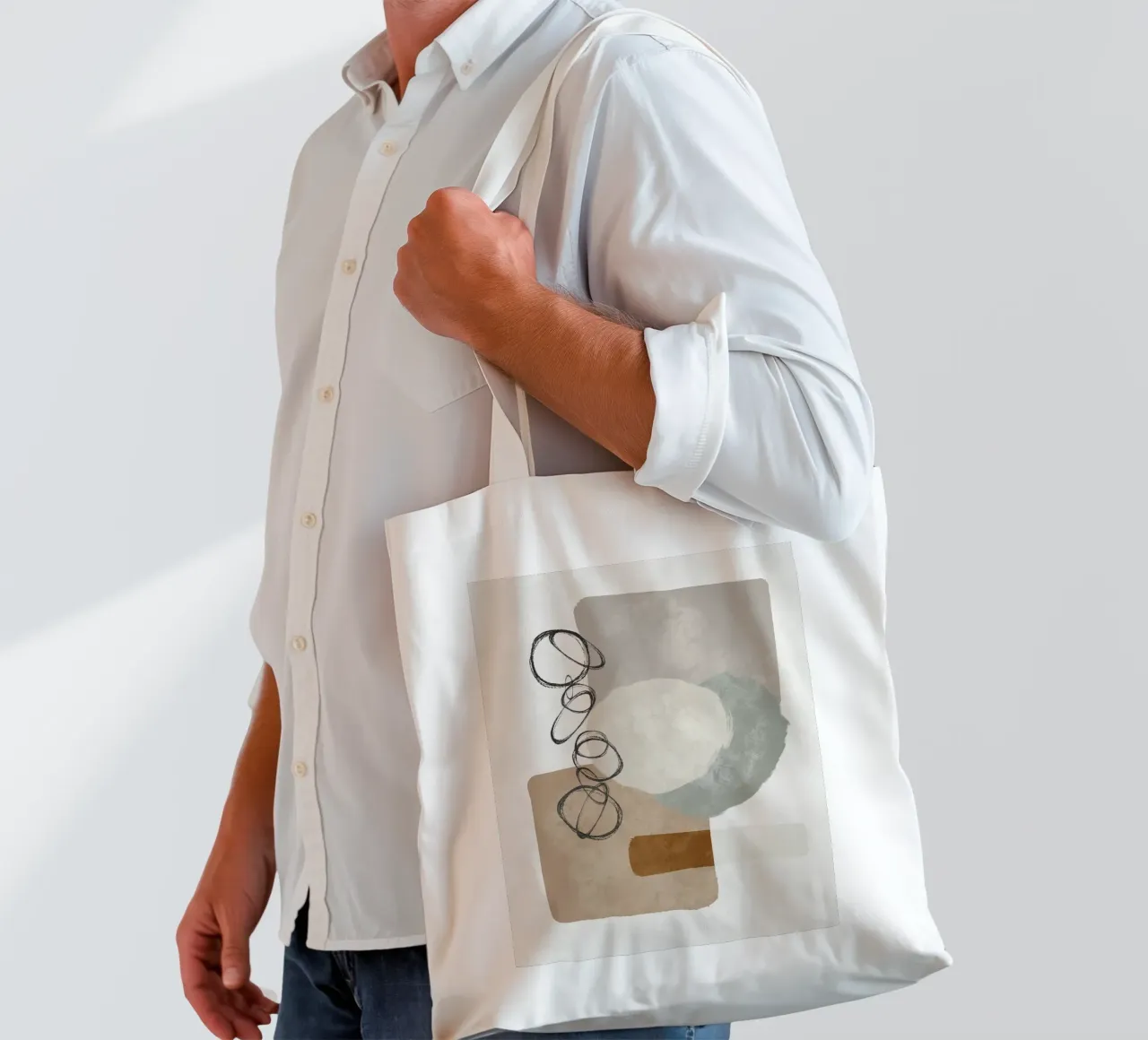 Modern abstract organic shapes and circles in earth tones borsa in juta da Imaginative