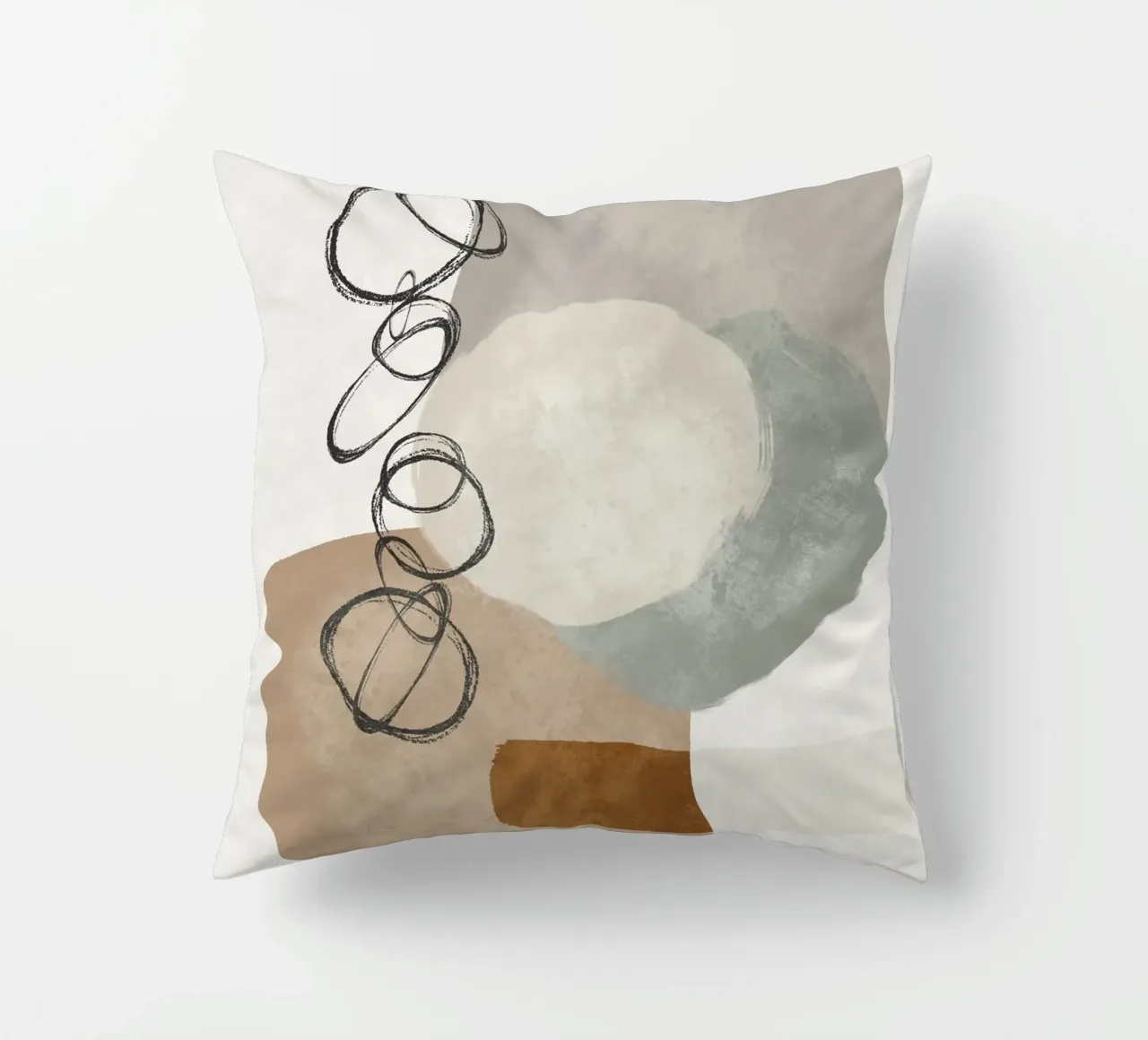 Modern abstract organic shapes and circles in earth tones cuscino da Imaginative