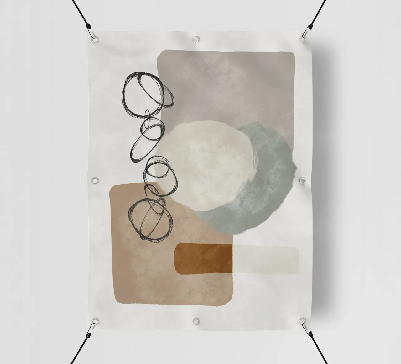 Modern abstract organic shapes and circles in earth tones telo in pvc da Imaginative