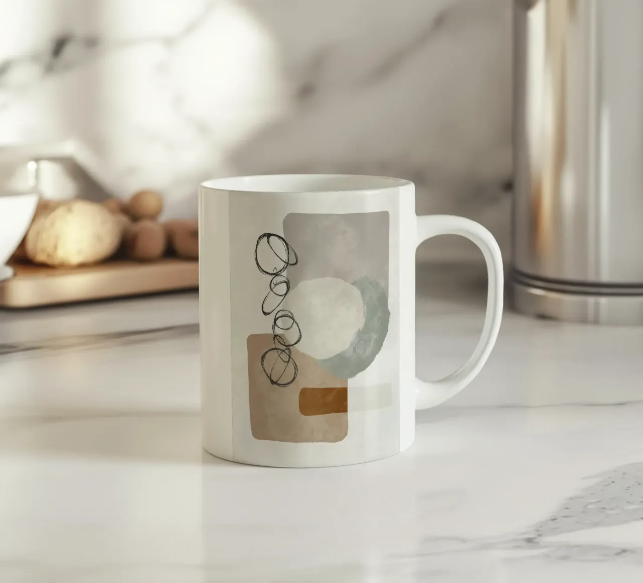 Modern abstract organic shapes and circles in earth tones tazza in ceramica da Imaginative