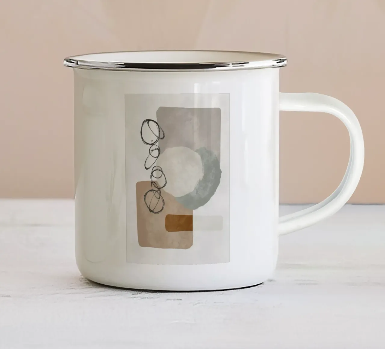 Modern abstract organic shapes and circles in earth tones tazza in smalto da Imaginative