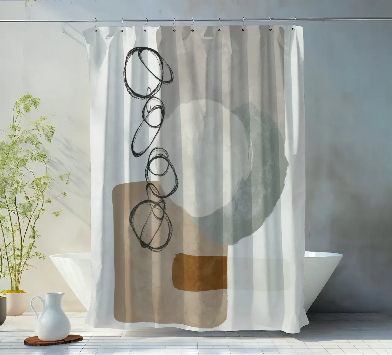 Modern abstract organic shapes and circles in earth tones tenda da doccia da Imaginative