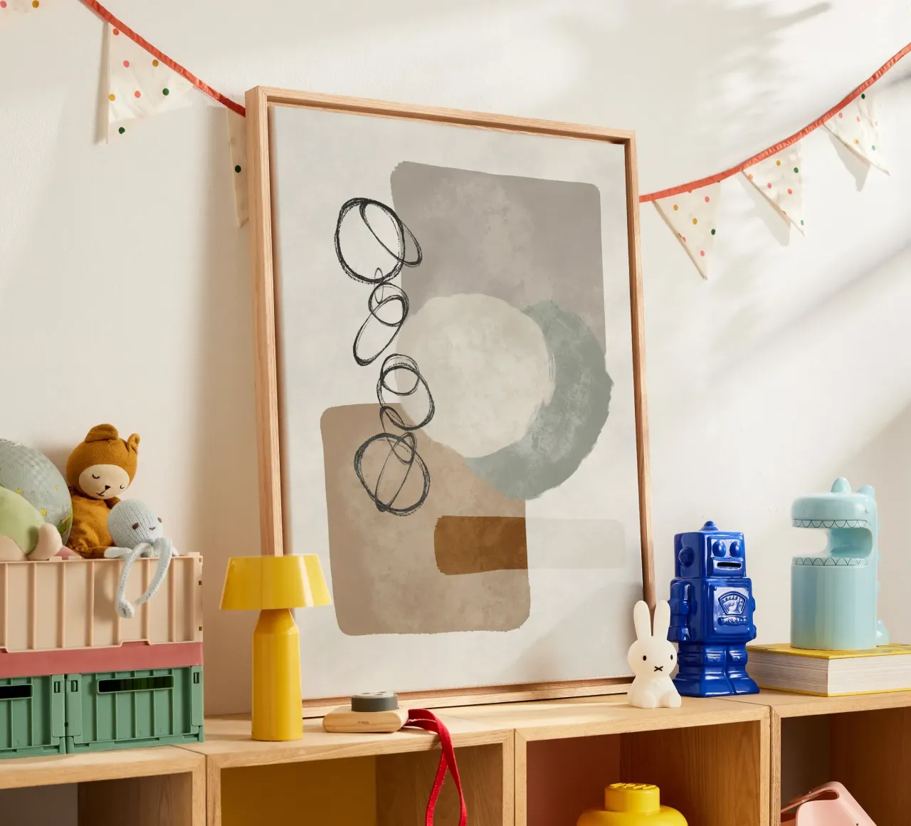 Modern abstract organic shapes and circles in earth tones tela da Imaginative