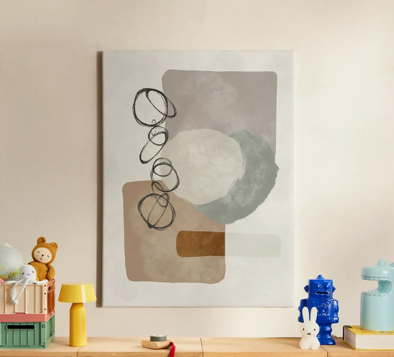 Modern abstract organic shapes and circles in earth tones tela da Imaginative