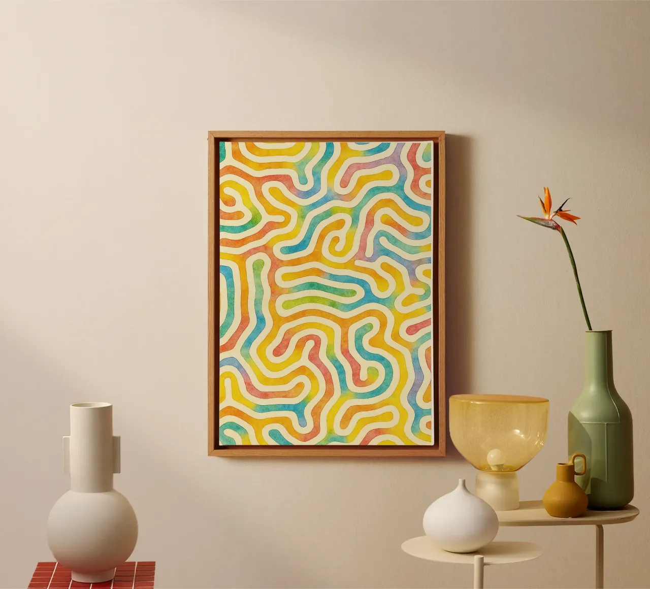 abstract geometric worm line canvas with Floater frame by arkhanz