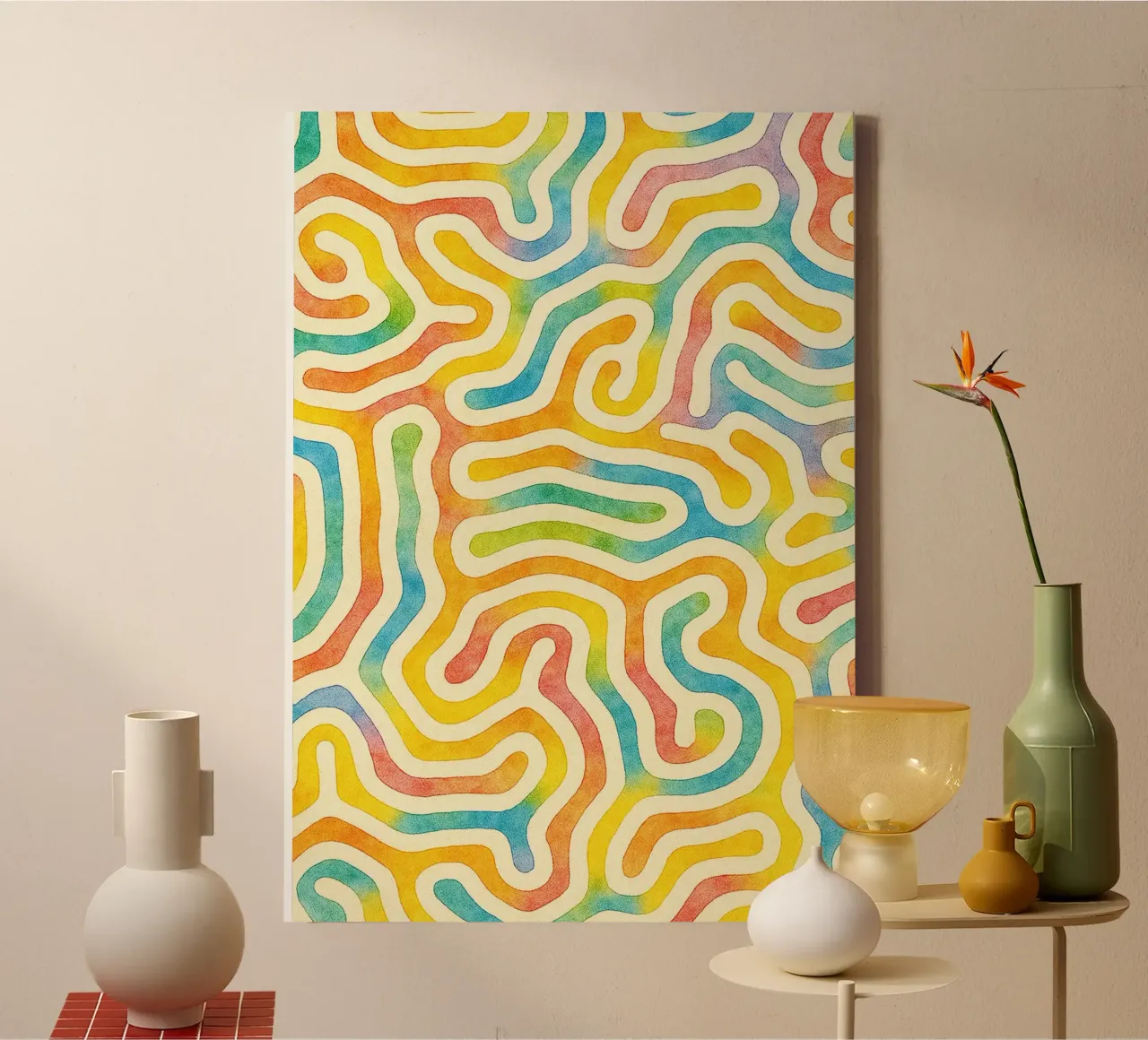 abstract geometric worm line canvas with Floater frame by arkhanz