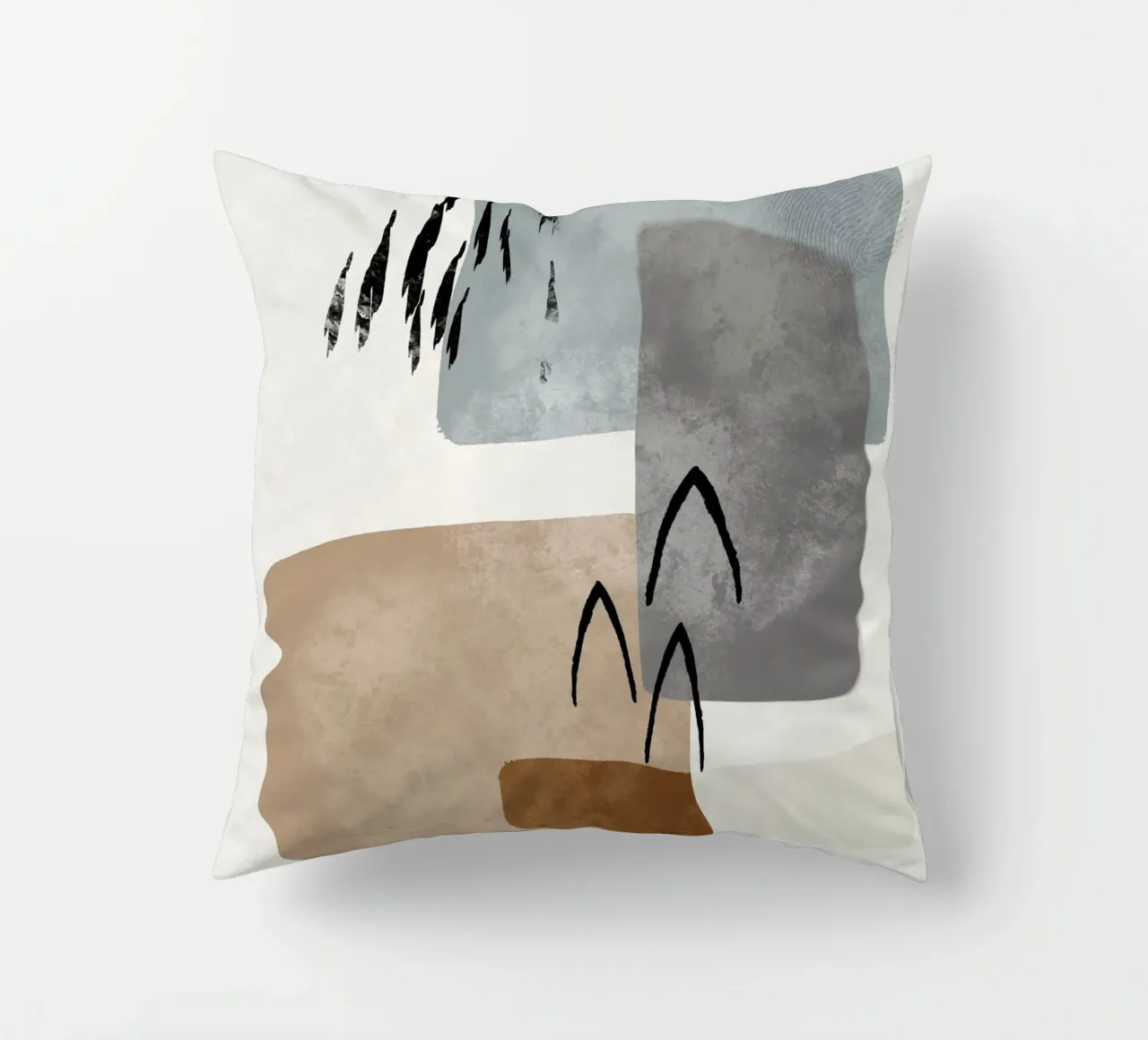 Modern abstract organic shapes and lines in earth tones cuscino da Imaginative