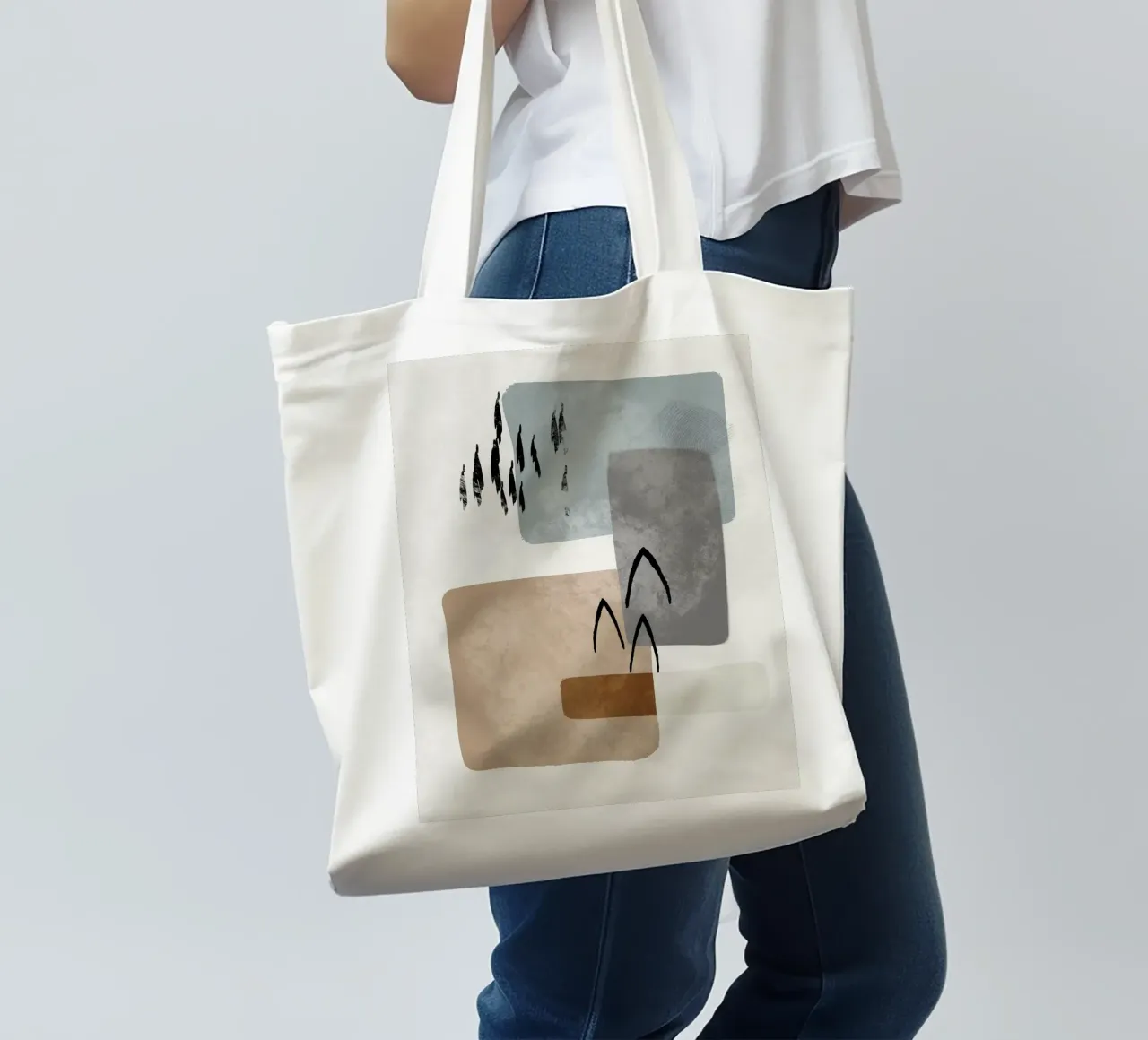 Modern abstract organic shapes and lines in earth tones borsa in juta da Imaginative