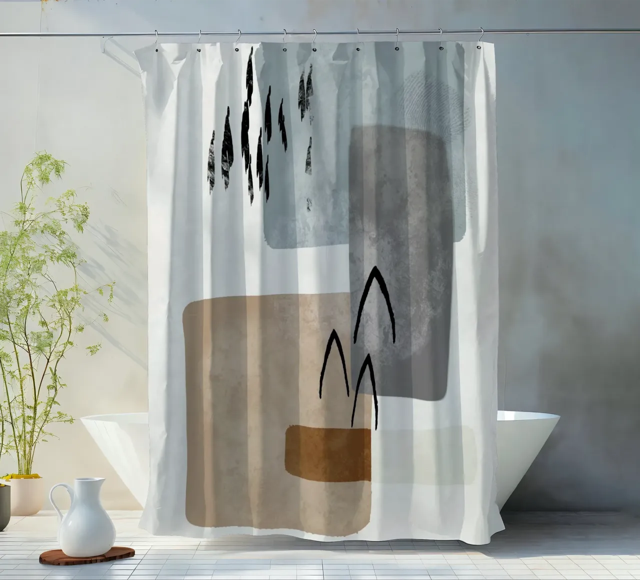 Modern abstract organic shapes and lines in earth tones tenda da doccia da Imaginative