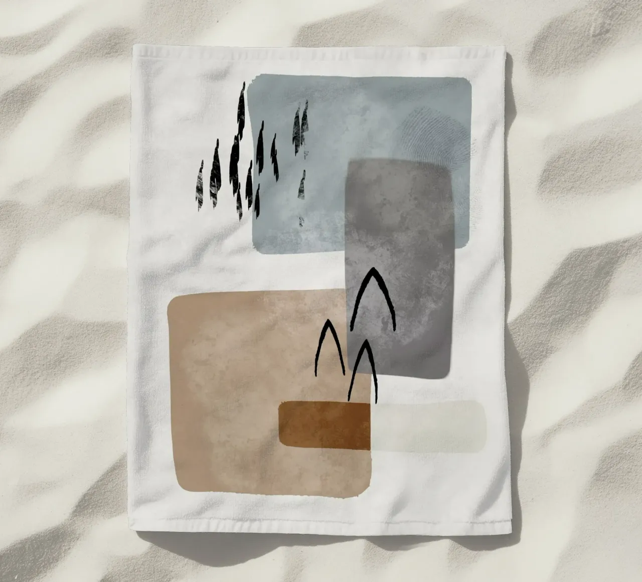 Modern abstract organic shapes and lines in earth tones telo mare da Imaginative