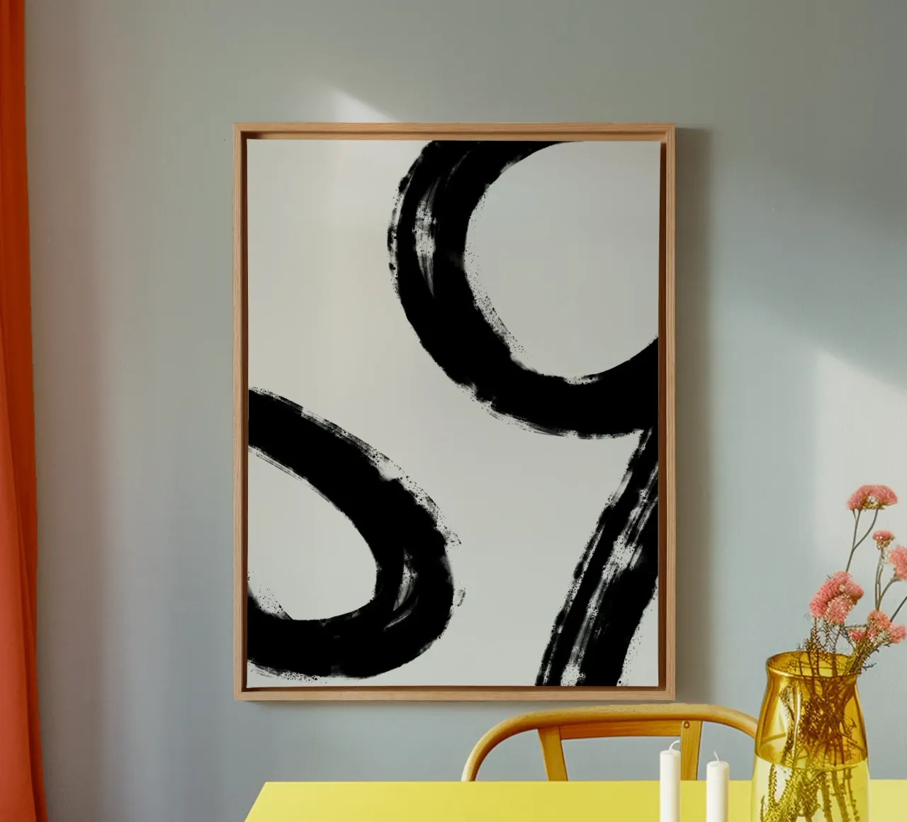 Minimalist Japandi artwork with black brushstrokes V canvas met Baklijst van Imaginative