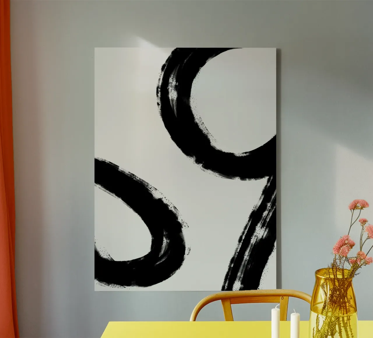 Minimalist Japandi artwork with black brushstrokes V canvas met Baklijst van Imaginative
