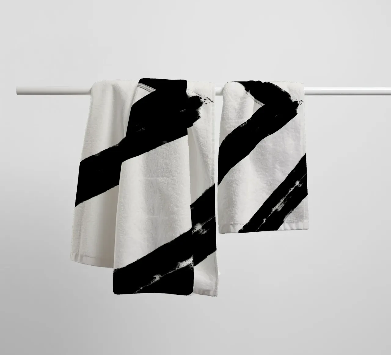 Minimalist Japandi artwork with black brushstrokes III towel by Imaginative