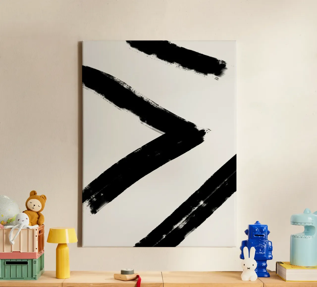 Minimalist Japandi artwork with black brushstrokes III canvas by Imaginative