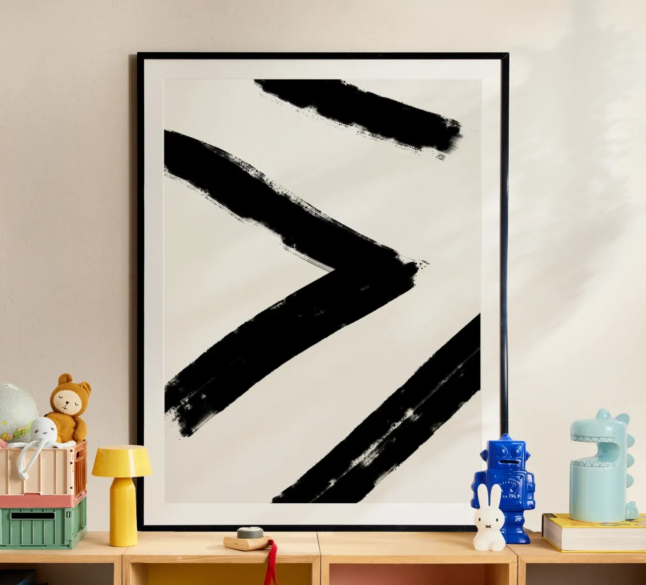 Minimalist Japandi artwork with black brushstrokes III hahnemühle by Imaginative