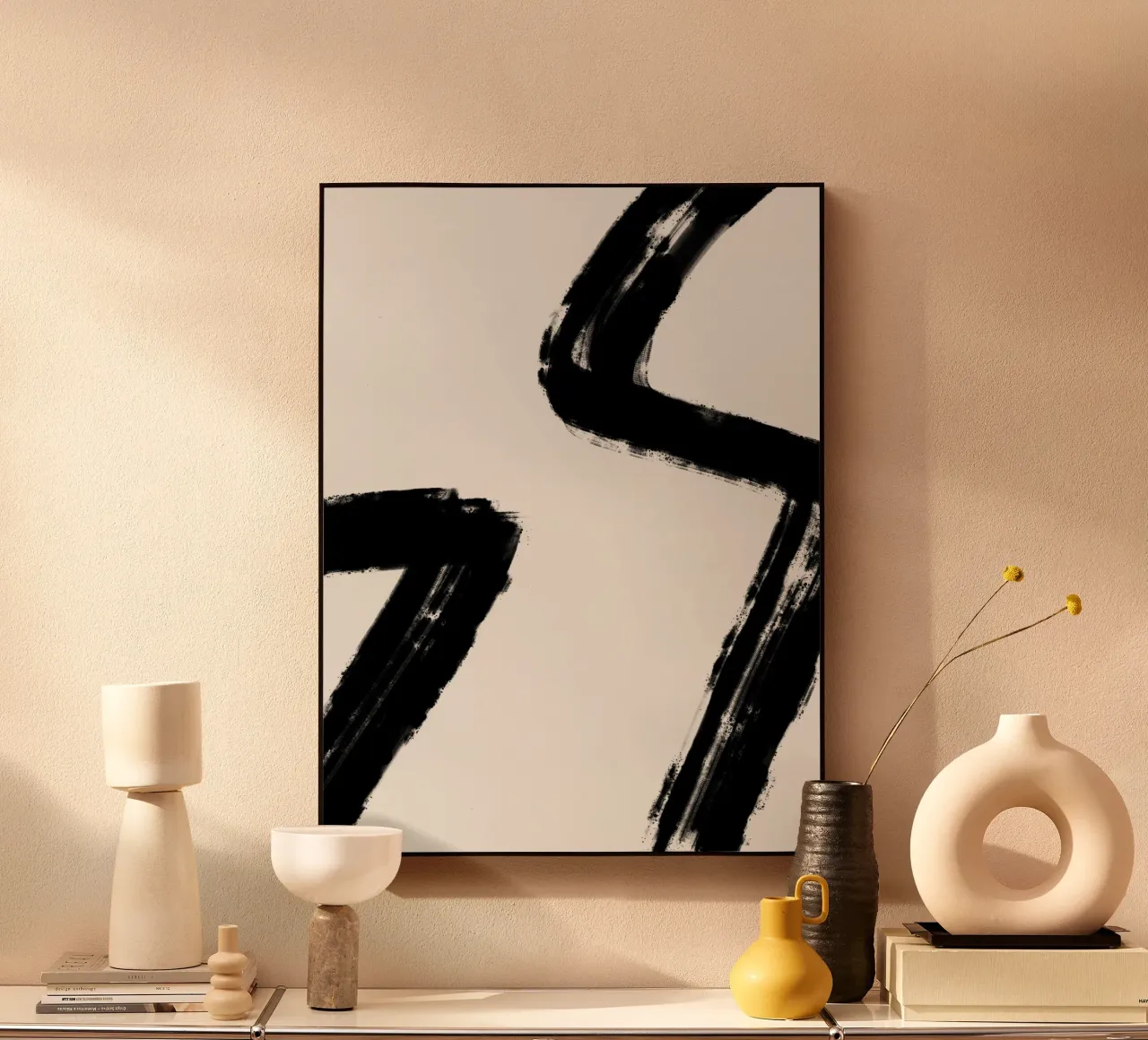 Minimalist Japandi artwork with black brushstrokes II plexiglass da Imaginative