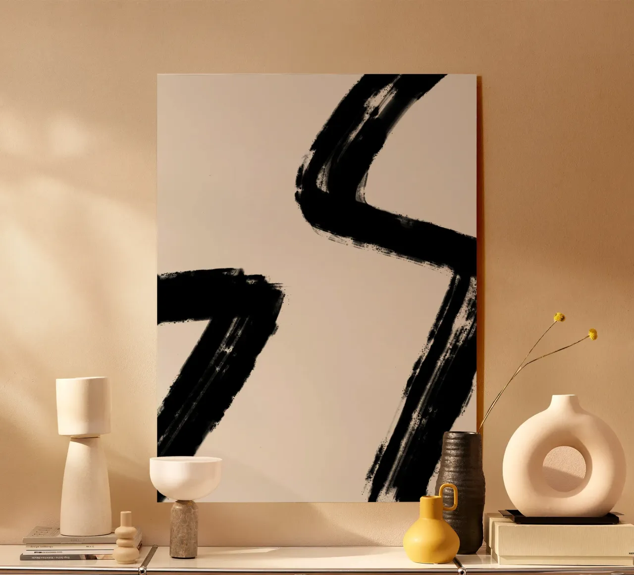 Minimalist Japandi artwork with black brushstrokes II plexiglass da Imaginative