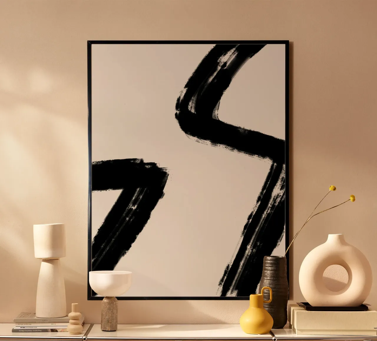 Minimalist Japandi artwork with black brushstrokes II carta hahnemühle da Imaginative