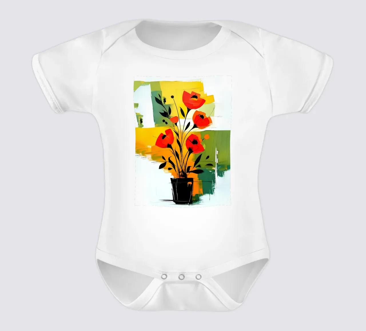 Fiori rossi astratti in vaso nero body neonato maniche corte da Point and Art
