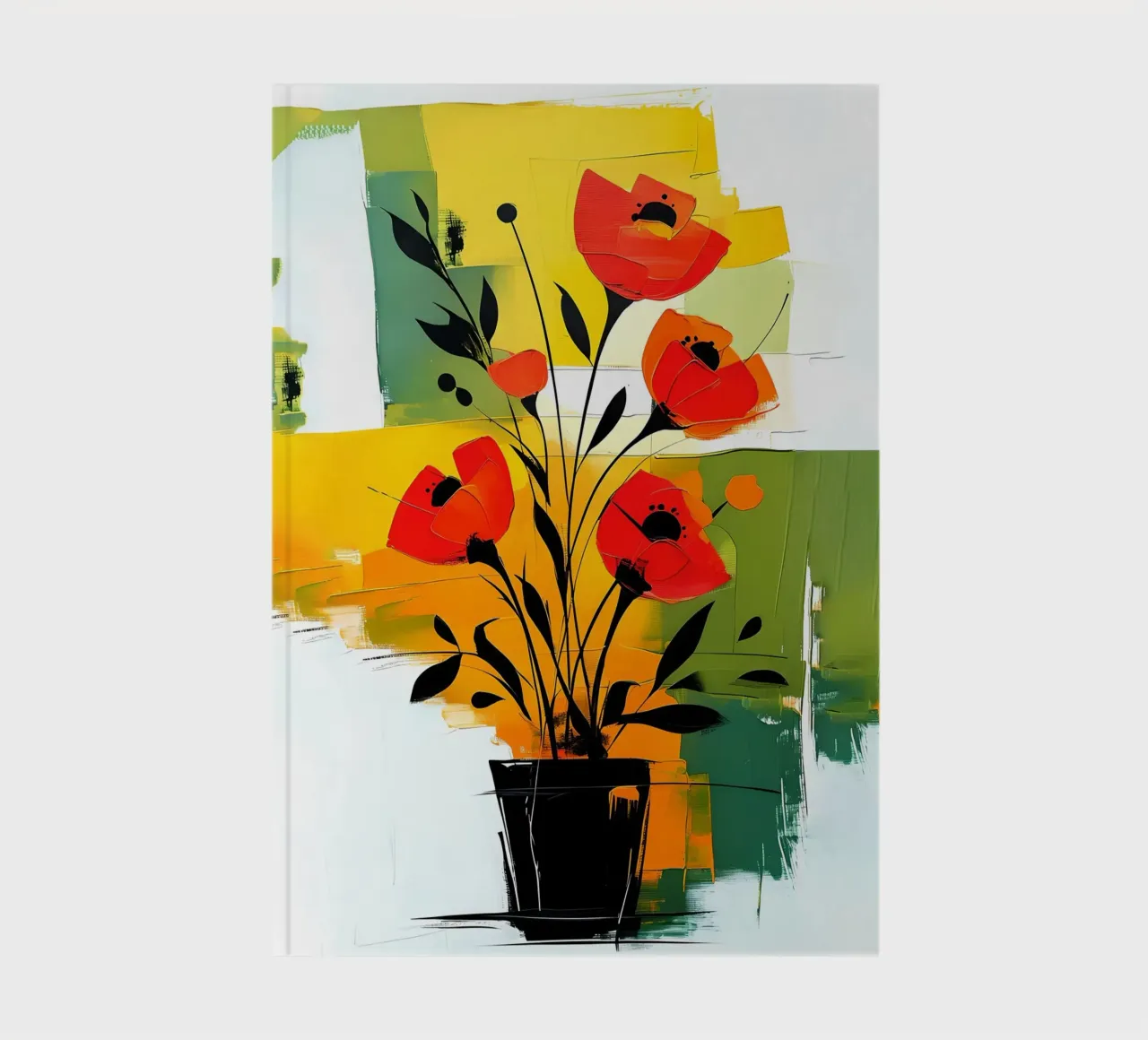 Fiori rossi astratti in vaso nero diario da Point and Art