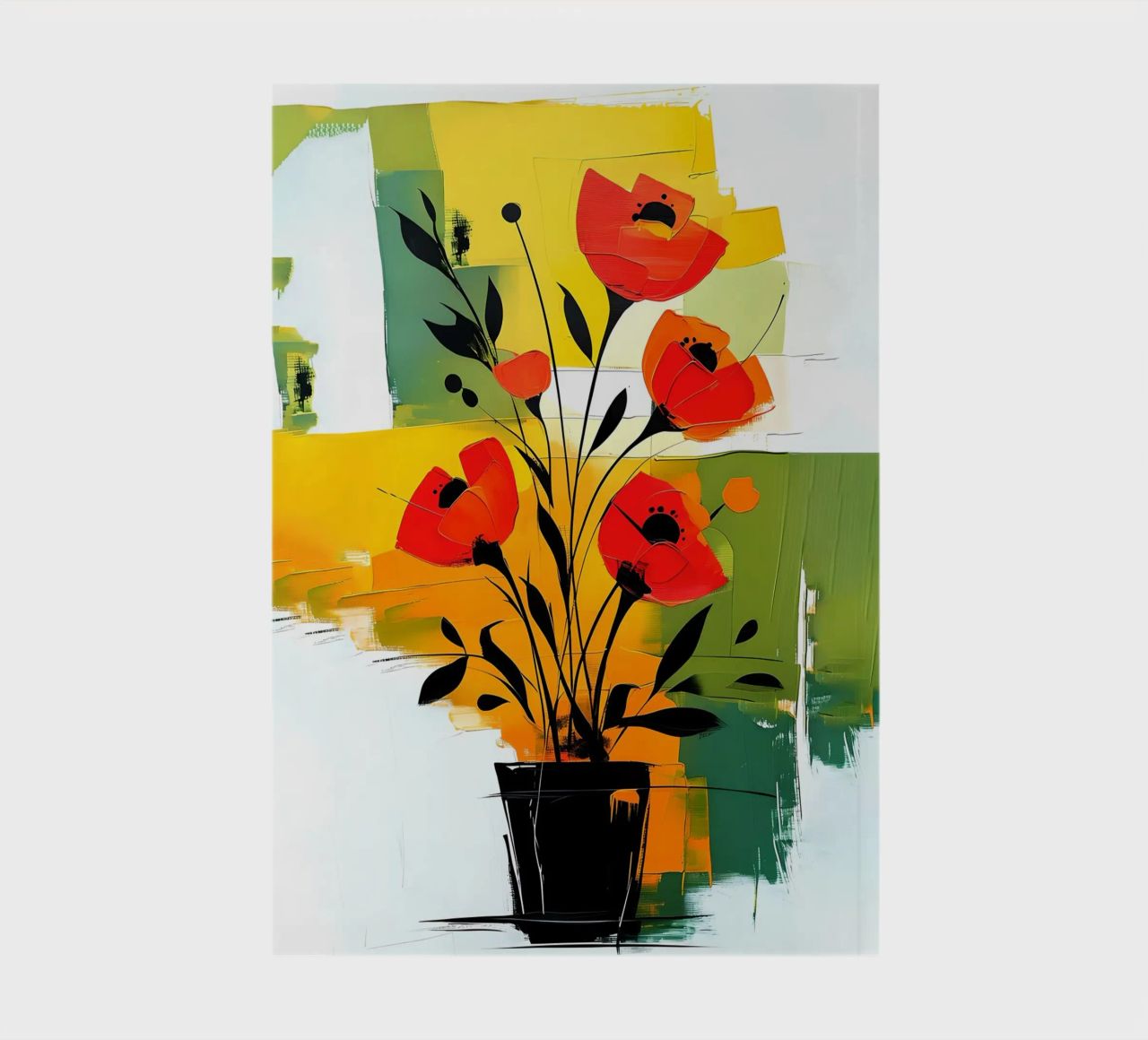 Fleurs rouges abstraites dans un vase noir carnet de notes de Point and Art