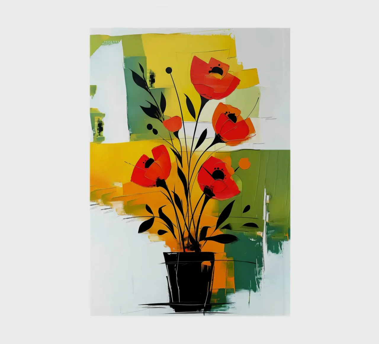 Fiori rossi astratti in vaso nero diario da Point and Art