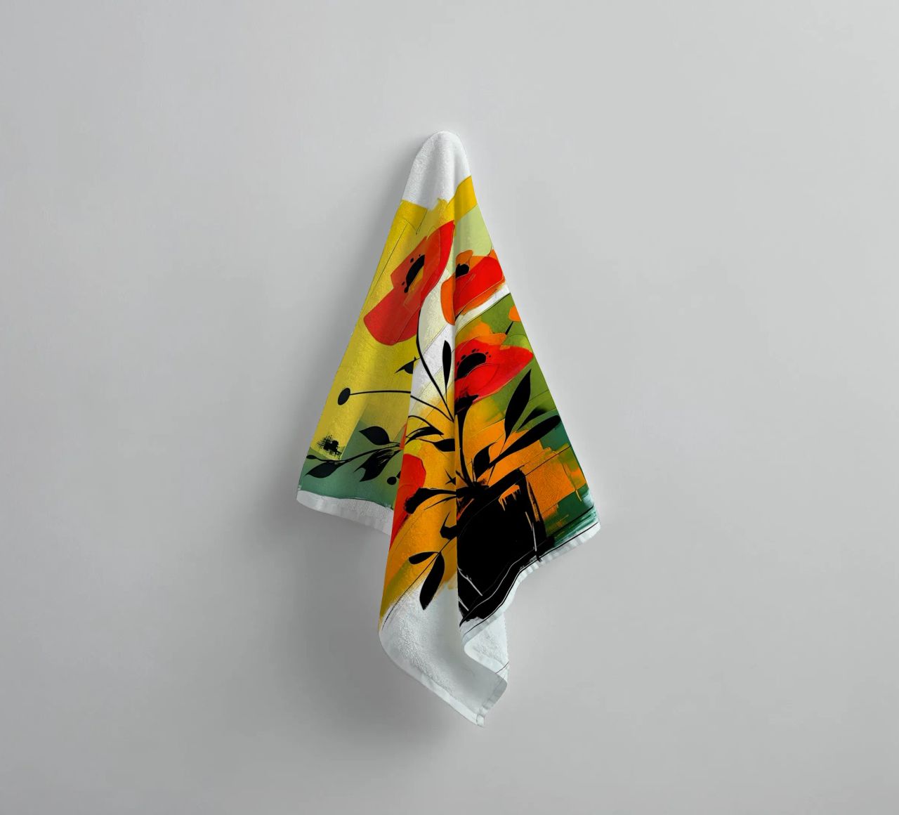 Fleurs rouges abstraites dans un vase noir serviette de bain de Point and Art