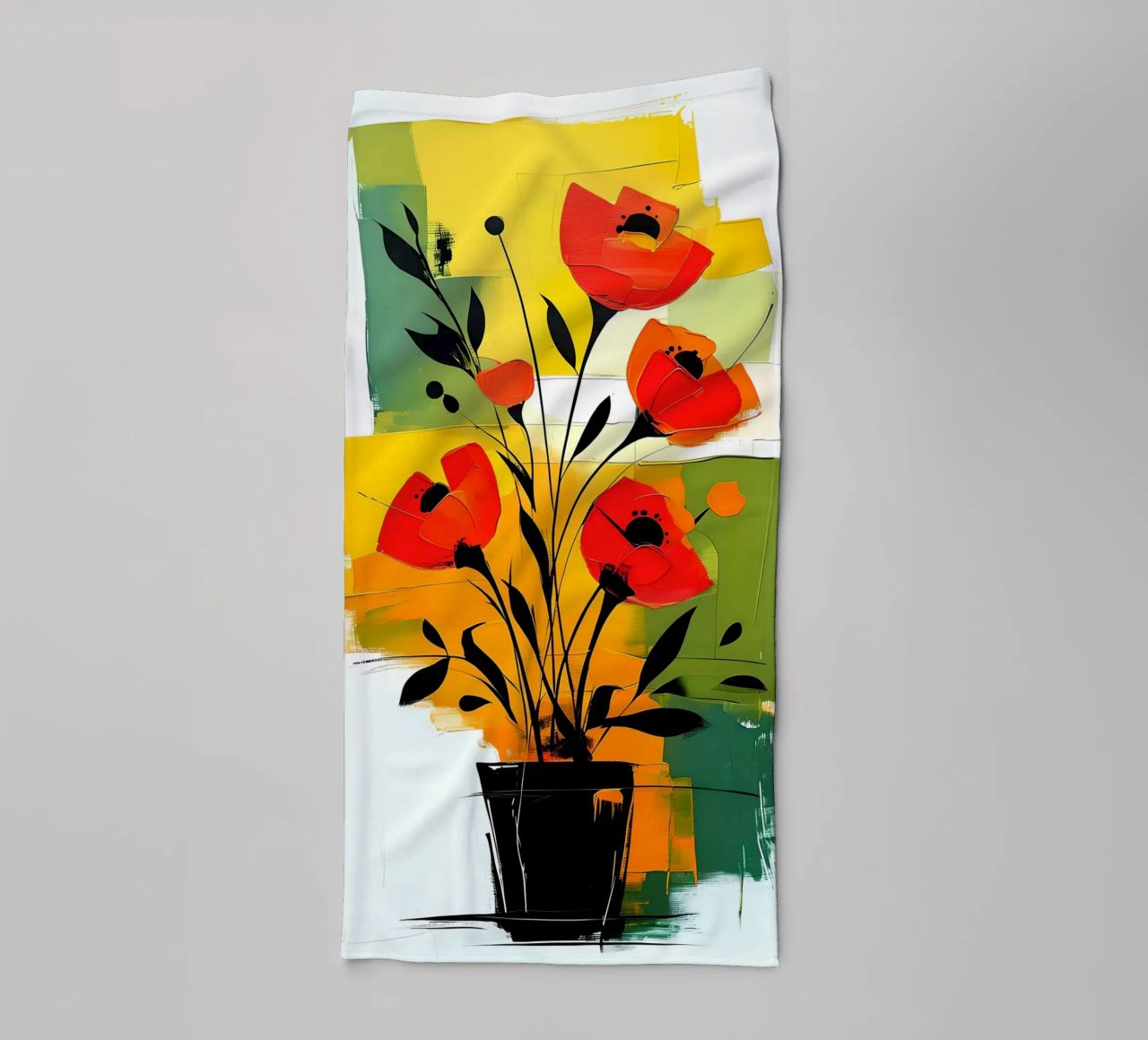 Fleurs rouges abstraites dans un vase noir serviette de bain de Point and Art