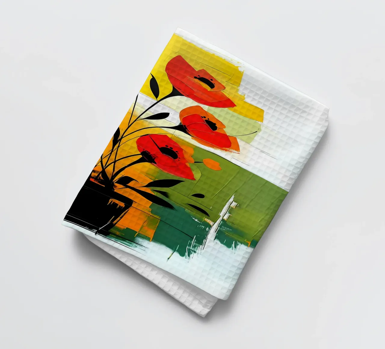 Abstrakte rote Blumen in schwarzer Vase Geschirrtuch von Point and Art