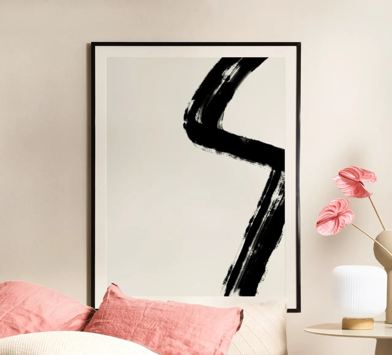 Minimalist Japandi artwork with black brushstrokes I carta hahnemühle da Imaginative