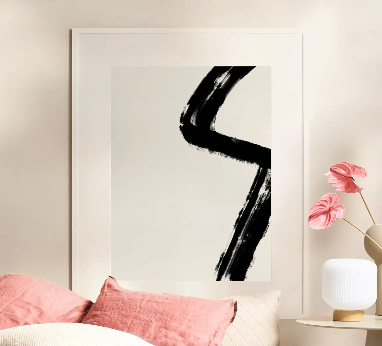 Minimalist Japandi artwork with black brushstrokes I carta hahnemühle da Imaginative