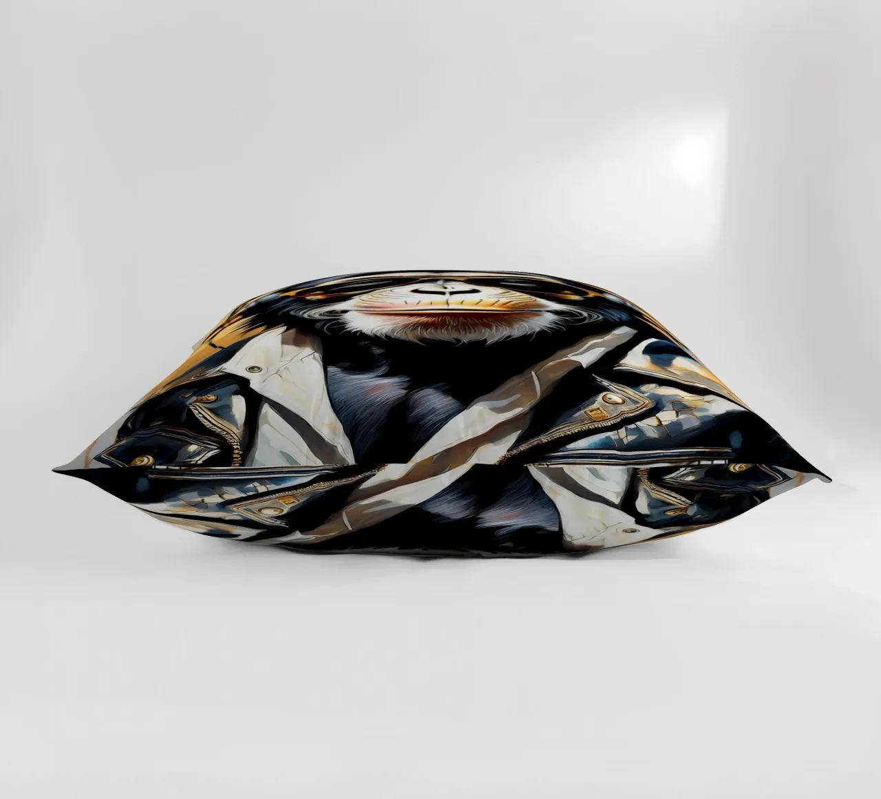 Scimmia scimpanzé con cuffie in stile rock in oro nero cuscino da Take Your Art BV