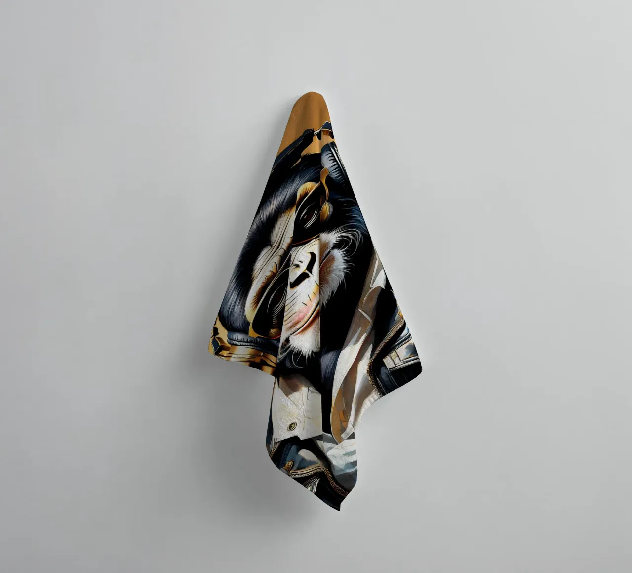 Scimmia scimpanzé con cuffie in stile rock in oro nero asciugamano da bagno da Take Your Art BV